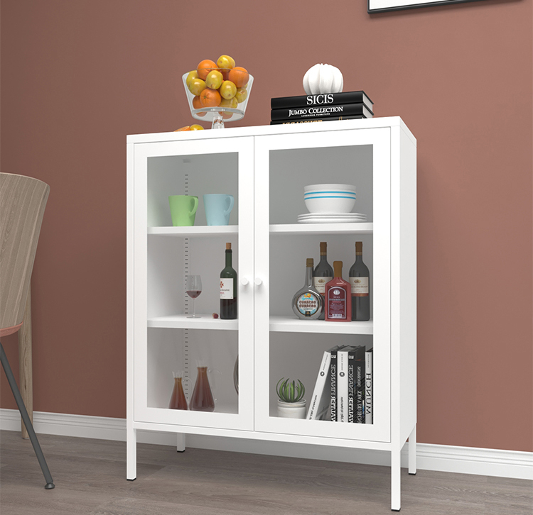 Home Furniture Living Room Cabinets 2 Mesh Door Storage Cabinet With Stand Feet