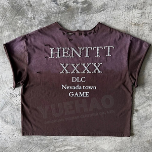 T-Shirt personalizzata con stampa <span class=keywords><strong>di</strong></span> <span class=keywords><strong>pittura</strong></span> a t-Shirt con strass a manica corta smussata sbiadita - Product Image 4