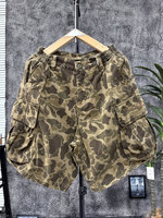 Shorts pour hommes en coton 100% camouflage, coupe ample, multi-poches, jambe droite, taille élastique, effet délavé