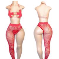 Vêtements de performance personnalisables en gros, nouveau style, vêtements de danse exotiques en résille avec strass