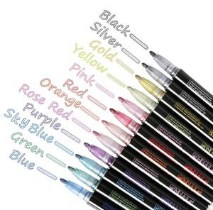 12 Colors Customized Professional Permanent Double-line Marker <b>Outline</b> <b>Metallic</b> <b>Pens</b> Art Marker Set for Drawing - Product Image 1