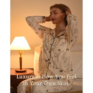 Ensemble de pyjamas pour femmes personnalisés en coton 100% à manches longues, vêtements de nuit classiques avec 3 poches (L) - Product Image 3