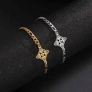 NUORO Fashion Stainless Steel Double Chain Celtic Knot Bracelet For Women Figaro Chain Witch Knot Charm Bracelets