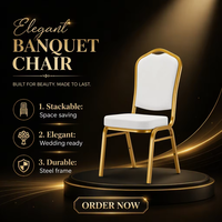 Chaise de banquet de mariage dorée, chaise de salle à manger rembourrée pour hôtel, siège métallique pour événements, salles, restaurants et fêtes
