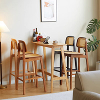 Chaise de bar MULIGNA, style nordique moderne, en bois massif, avec tressage en rotin, style Wabi-Sabi, pour hôtel, café, restaurant, avec dossier
