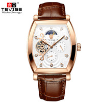 TEVISE 8383C Luxus Herren Automatik-Mechanische Uhr Skelett-Zifferblatt Mineralglas Mondphase Wasserdicht Mode Business Armbanduhr