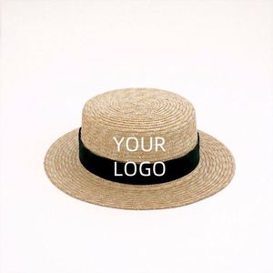 Sombrero de Paja Plano Estilo Francés, Británico y Panamá para Mujer, Tejido a Mano, Natural, para Vacaciones de Verano, Playa, Disfraces de Navidad - Product Image 1