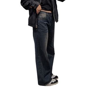 Pantalones Vaqueros Unisex al por Mayor, Estilo Casual, Negros, de Cintura Baja, Corte Holgado, Lavado Vintage, Pierna Ancha - Product Image 2