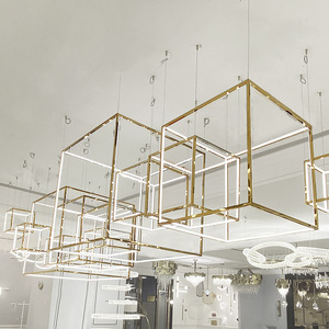 Gold Square Stainless Steel Adjustable Height Pendant <b>Light</b> E26 <b>LED</b> 3500K Warm White for Living <b>Room</b> - Product Image 5