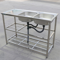 Ensemble d'évier utilitaire d'extérieur autoportant en acier inoxydable à double bac, portable et commercial, pour restaurant