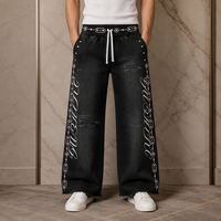 Jeans Casuales de Peso Medio y Alta Calidad con Logotipo Personalizado - Estilo Holgado y Elástico de Tiro Medio con Estampados y Pedrería para Hombre