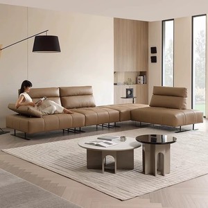 Sofá de cuero Roma, de piel de vaca de grano completo, seccional esquinero, respaldo alto ajustable, para sala de estar, independiente. - Product Image 2