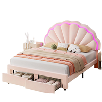 Lasted Beauty Küstendesign Elegantes Rosa Samt-Polsterbett Prinzessinnen-Bett mit Schubladen Queensize-Stauraumrahmen Klappbar