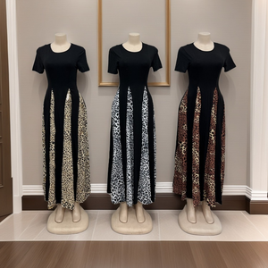 Abito Casual elegante da donna con stampa leopardata abito Vintage A righe A manica corta A vita alta - Product Image 5