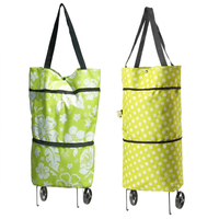 Sac de courses pliable en tissu polyester tout neuf, pratique, avec roulettes et fermeture éclair, taille moyenne