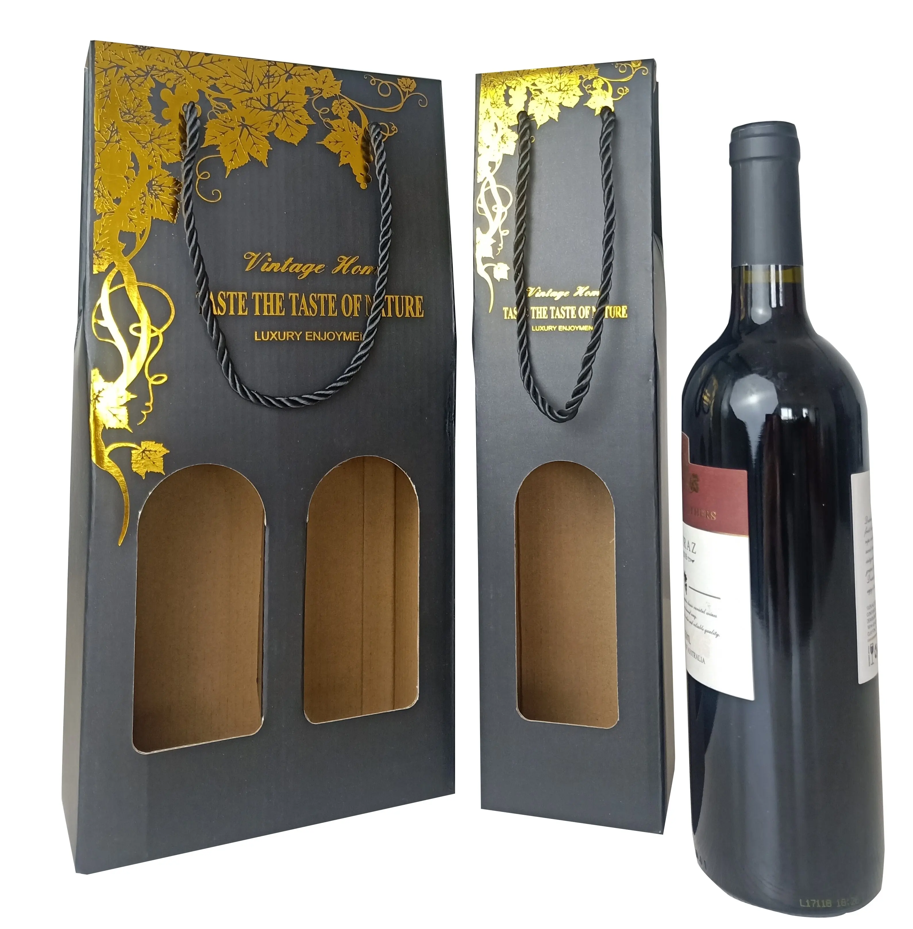 Elegant Customizable corrugated cardboard paper carton Wine Packaging Box With Handle Open Gift Wine Box