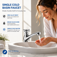Robinet de lavabo vintage à poignée croisée en alliage de zinc, monocommande eau froide, pour lavabo de salle de bain