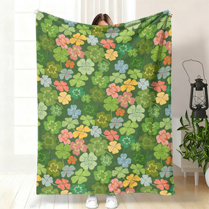 Manta de Franela con Diseño de Trébol de Cuatro Hojas, Manta para Siesta, Lavable a Máquina, Resistente a la Decoloración, para Cama, Sofá, con Impresión Personalizada YH-MT - Product Image 1