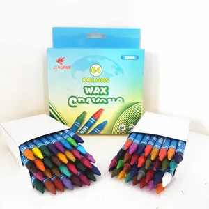 Set krayon kemasan kotak kertas lukisan krayon 64 warna populer grosir untuk anak-anak