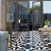 Carrelage en porcelaine noir mat à motif étoile blanche 800x800mm, motif géométrique, antidérapant, moderne, pour hall d'entrée et salon de luxe