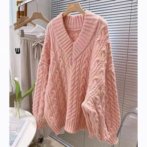 Pull épais à col en V Maxfree pour femme, style décontracté, design ample, tricot chaud pour l'automne et l'hiver - Product Image 1