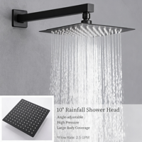 Ensemble de douche moderne à 3 poignées en laiton noir mat intégré, avec pommeau de douche carré en céramique, pour hôtel et villa