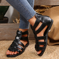 Nouveauté été 2025 Sandales plates tissées romaines Grande taille Sandales de plage pour femmes avec fermeture éclair arrière et découpes