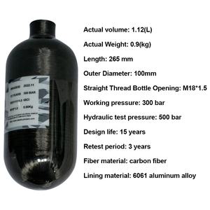 TUXING Fournisseurs chinois – <span class=keywords><strong>Bouteille</strong></span> d'air haute pression HPA 1,12 L 4500 PSI <span class=keywords><strong>300</strong></span> <span class=keywords><strong>bars</strong></span> en fibre <span class=keywords><strong>de</strong></span> carbone pour tir et paintball, facile à utiliser - Product Image 2