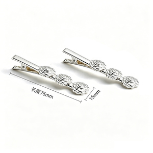 Women Luxury Delicate Silver Rose Metal Hair <b>Clip</b> Barrettes Wholesale, Metal Duckbill Hair <b>Clips</b> Bulk For Metal Craft - Product Image 3