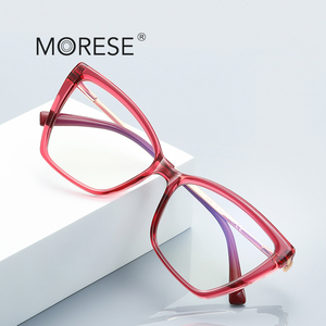 แว่นตาผู้หญิง MORESE 2234 TR90 ทรงเรียบง่าย กรอบทรงผีเสื้อ สีแดง ตัดแสงสีฟ้า ลายสัตว์ ดีไซน์ทรงสี่เหลี่ยมเต็มกรอบ - Product Image 2