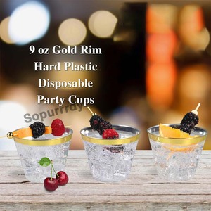 Vasos <span class=keywords><strong>de</strong></span> Plástico Transparente con Logotipo Personalizado Dorado <span class=keywords><strong>de</strong></span> 1 Línea, 9 Onzas - Vasos Desechables Elegantes con Ribete para Fiestas <span class=keywords><strong>de</strong></span> Bodas - Vasos <span class=keywords><strong>de</strong></span> Boda Elegantes - Product Image 4
