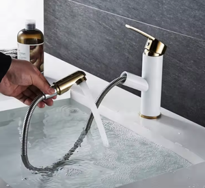 Hot bán đơn-xử lý nước Pull-out vòi Mixer tap hiện đại vàng trắng phòng tắm nóng lạnh lưu vực Mixer trực tiếp nhà sản xuất - Product Image 6