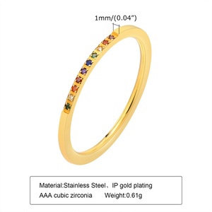 Fashion Gold Plated rainbow Color Zircon Charm Dainty Stainless Steel <b>Thin</b> <b>Ring</b> - Product Image 3