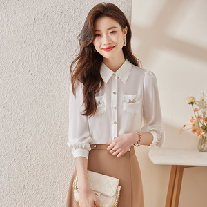 Chemise violette à manches longues pour femmes Han Duoyi, avec poches, coupe ajustée, pour le printemps, l'automne et l'été - Product Image 3