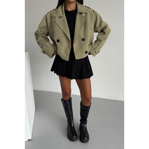 Gabardina Corta Color Caqui para Mujer, Estilo Ligero para Primavera y Otoño - Product Image 2