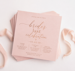Tarjetas de Invitación para Despedida de Soltera, Color Rosa Dorado, con Papel Grueso Mate, Diseño Elegante, Personalizadas - Product Image 1