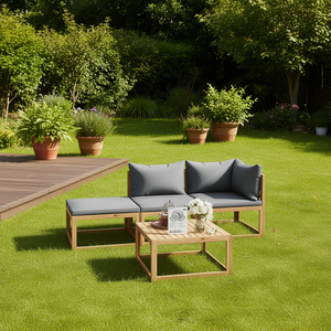 Ensemble de salon de jardin en bois d'acacia massif, 4 pièces, avec coussins, mobilier de jardin, design contemporain, résistant aux intempéries - Product Image 2