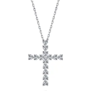 Dylam Women Fine Jewelry 925 Sterling Silver Diamond and Gemstone Yellow Pink Clear 5A Zirconia Catholic Cross Pendant Necklace