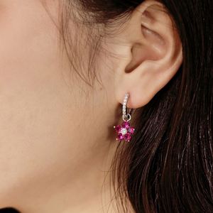 Aretes Colgantes Dylam Elegantes con Forma de Estrella y Flor, Plateados en Rodio, Plata S925, Regalo Festivo para Mujer, Navidad, Año Nuevo 2024 - Product Image 3