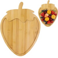Plateau de service en bambou en forme de fraise, design créatif pour fruits, plateau en bois pour collations, fruits secs, desserts, décoration de fête et de cuisine