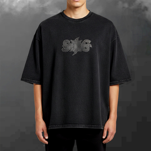 Áo thun nam chất lượng cao, in hình, kiểu dáng rộng thùng thình, chất liệu 100% cotton, phong cách đường phố, được xử lý làm cũ bằng axit, đính đá tùy chỉnh. - Product Image 2