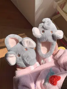Dễ thương phụ nữ động vật Dép Fluffy ấm sang trọng nhà giày mới lạ mềm voi Dép phim hoạt hình quà tặng cho sinh nhật