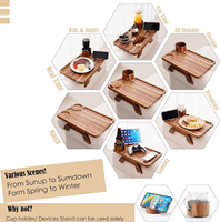 Acacia Bois Canapé Bras Clip sur Plateau Table avec 360 Rotation Téléphone Boisson Holer sur Accoudoir Canapé Porte-Gobelet Plateau