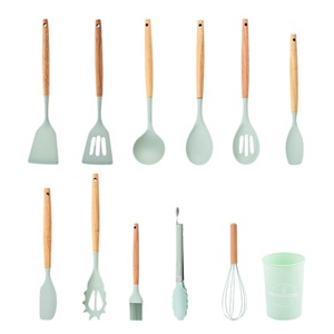 Wholesale 12 Pcs Kitchen Cooking Utensil Holder Baking Gadget Nonstick Silicone Spatula <strong>Kitchenware</strong> with Wood Handle - Product Image 6