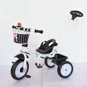 Children's Tricycle With Basket And Push Handle For 2 To 4 Years Old Indoor Outdoor Use Blue Color <b>Plastic</b> <b>Wheels</b> - Product Image 5