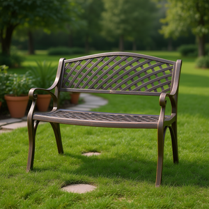 Brown Bronze Cast Aluminum Patio <b>Bench</b> Durable Outdoor <b>Garden</b> Furniture Traditional Design Antique Finish <b>2</b> <b>Seater</b> - Product Image 2