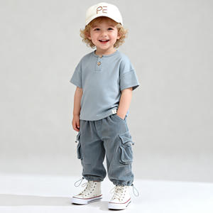 Set di <span class=keywords><strong>Abbigliamento</strong></span> Estivo per Bambini in Puro Cotone e Spandex, T-Shirt e Pantaloni Cargo in Velluto a Coste, Completo per Neonati e Ragazzi - Product Image 1