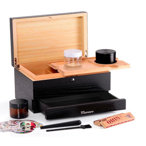 GridandDrawer-Boîte de rangement en bois pour herbes-Kit de rouleau de bocaux en verre et StashBox Stash Box withRollingPaper