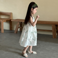 Robe d'été sans manches à imprimé floral pour filles, vêtements en coton pour enfants, vente en gros
