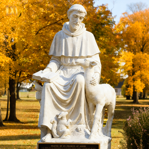 Statue <span class=keywords><strong>de</strong></span> Saint François en marbre blanc avec croix et <span class=keywords><strong>colombes</strong></span> pour décoration <span class=keywords><strong>de</strong></span> jardin extérieur - Product Image 4